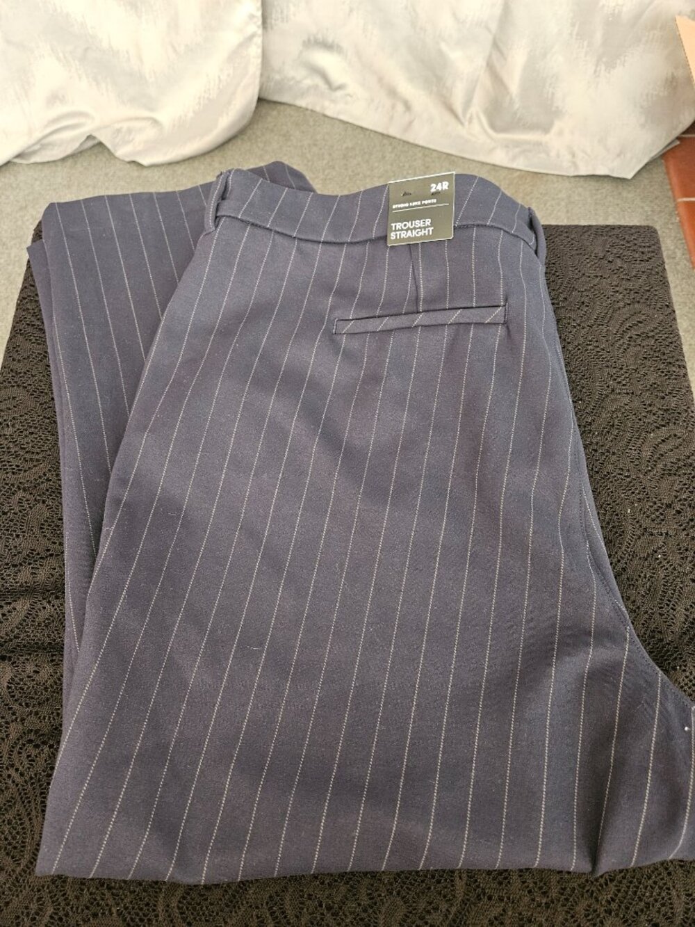 NWT Torrid Studio Luxe Ponte Navy/White Pinstripe Pants (24W) - Picture 8 of 10